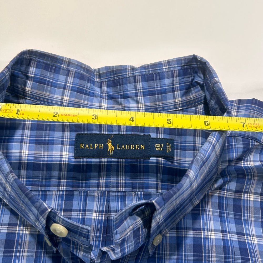 Ralph Lauren Big & Tall 3XLT Blue Plaid Button Down Shirt Classic Fit - Picture 9 of 9